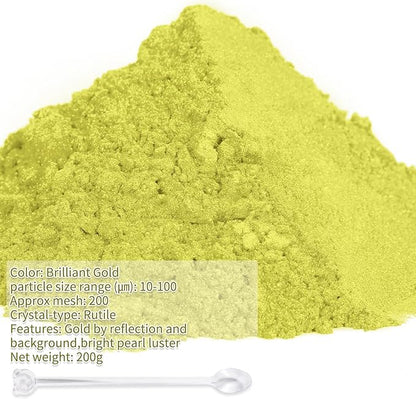 Mica Powder,200g/7.40oz Large Jar,Brilliant Gold Mica Powder Pigment for Epoxy Resin，Lip Gloss，Paint，Dye，Soap Making，Nail Polish,Candle Making,Bath Bombs