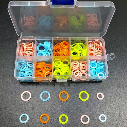 Hilsayum 240PCS Round Knitting Stitch Rings Plastic Crochet Stitch Markers with 10 Grid Storage Box Sewing Accessories