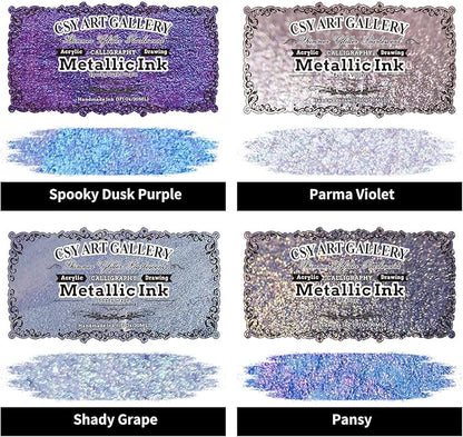 CSY art gallery Pearlescent Liquid Acrylic Ink Set Bottle -Shimmering Purple Permanent Calligraphy Inks-High Gloss,Metallic Paint for Crafts, Resin Art, DIY, Furniture, Wood (Lavender Manor Set)