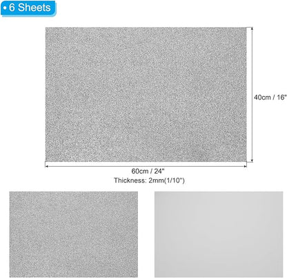 PATIKIL 2mm(1/10") Thick Non Adhesive Glitter Foam Sheet 16x24inch(40x60cm) Gray, EVA Shiny Foam Board for Craft, 6 Pcs