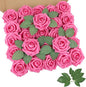 AmyHomie 25pcs Real Looking Artificial Hot Pink Roses w/Stem for DIY Wedding Bouquets Centerpieces Arrangements Party Baby Shower Home Decorations