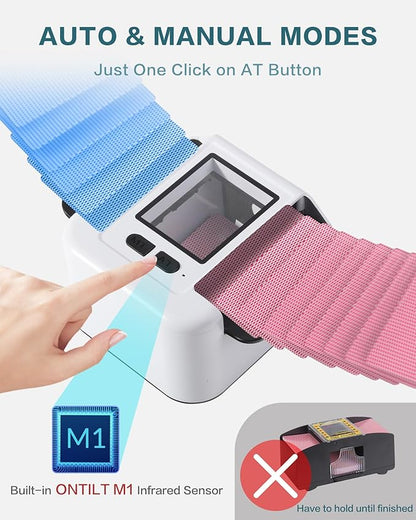 ONTILT M1 Automatic Card Shuffler with AUTO & Manual Mode, Low Noise, Rechargeable Built-in 200mAH Battery, Portable Electric Shuffling Machine for 1-2 Decks Poker, UNO, Blackjack, Skip-Bo, Phase 10