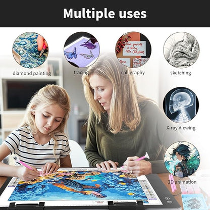 Zocelight Rechargeable A2 Light pad for Diamond Painting,A2 Light Board with 5200mAh Battery,6 Levels Dimming/3 Color temperatures 5500 Lux Super Bright Light Box for Drawing,Sketching,Animation