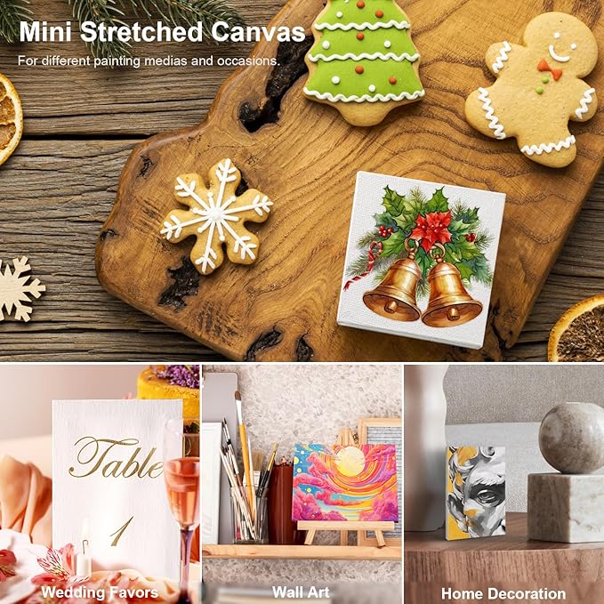 AUREUO Mini Stretched Canvas - 3x3 Inch/24 Pack - 2/5 Inch Profile Small Square Canvas - Gift Set Bulk Pack Canvases for Acrylic Painting & Craft