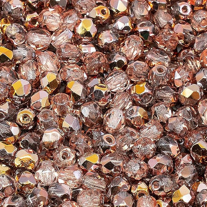 100 pcs of Faceted Fire Polished Pressed Czech Glass Beads 4mm (0.16in), Crystal Copper Capri Apollo 00030-27101 BCV