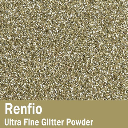 Renfio Ultra Fine Glitter Powder Metallic Resin Glitter 2.11 Oz (60g) PET Flakes Crafts Sequins 1/128" 0.008" 0.2mm Epoxy Chips Flakes for Tumblers Slime Decoration - Champagne Silver