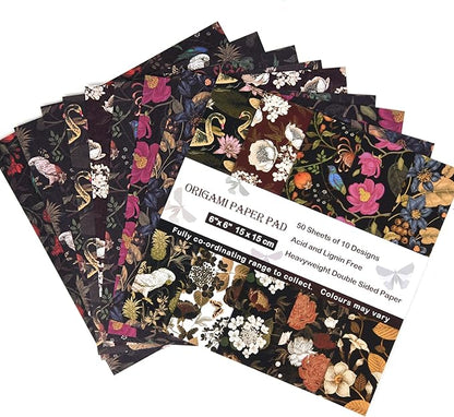 Origami Paper Kit 50 Sheets 6 Inch Square Double Sided Color 10 Vivid Colors for Hand Crafts Origami Paper Arts Creativity. Retro Style