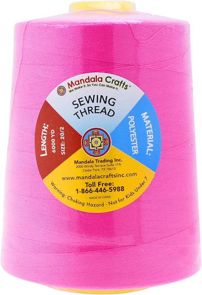 Mandala Crafts 4 Pack of Serger Threads Cones Spools - 20S/2 24000 Yards Polyester Neon Pink Threads for Sergers Machine and Overlock Quilting Sewing Machine