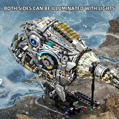 Mechanical Piranha Building Sets, Ocean Animal Collection Toy, Multi-Jointed Movement with Ice Blue Accents, Adults Home or Office Decor, STEM Building Gift for Teens Boys and Girls 12+（1085 PCS)