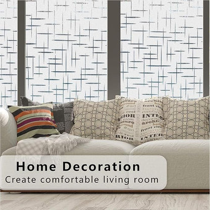 Finnez Frosted Window Film Non-Adhesive, Frosting Privacy Film for Glass Windows, Self Static-Cling Decorative Window Cling for Home Office UV Protection Cross Pattern 45.2 x 78.7 inches