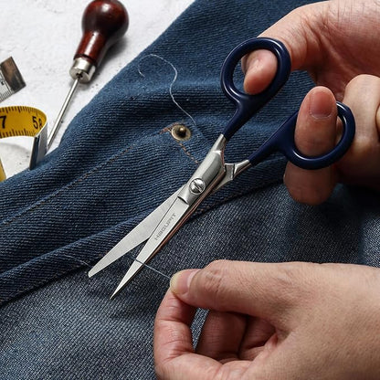 Small Sharp Embroidery Scissors - 5" Precision Tiny Stainless Steel Detail Needlework Shears for Sewing Trimming Fabric Thread Yarn, Comfort Blue Grip Stitchwork Scissors