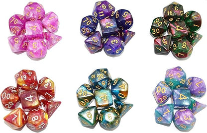 SmartDealsPro 6 x 7 Sets (42 pcs) Glitter Polyhedral Dice Sets with Pouches for DND RPG MTG Dungeon and Dragons Table Board Roll Playing Games D4 D8 D10 D12 D20 (6 Sets)