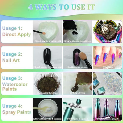 Matio Chameleon Mica Powder, 10 * 5g White Chrome Powder, Pearlescent Effect Color Shift Pigment, Mica Powder Set for Epoxy Resin, Soap Candle Dye, Nail Art, Makeup, Bath Bombs,Painting,Slime Pigment