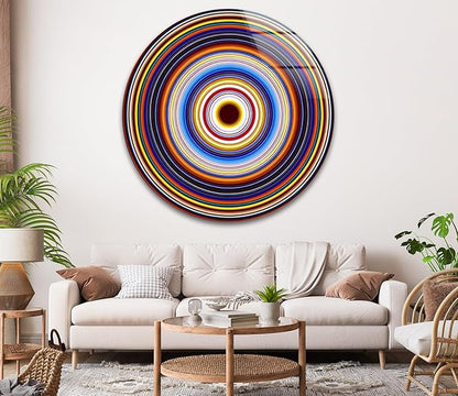 My Photostation.com 10''(25cm) Diameter Colorful Concentric Circles Round Glass Wall Art Tempered Glass Printing Wall Decor Large Wall Art Wall Hangings