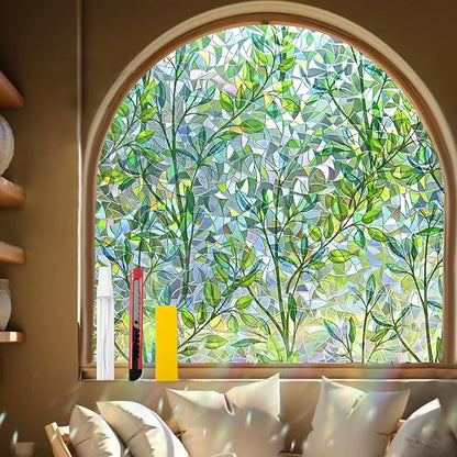 Window Privacy Film Stain Glass Window Film Rainbow Window Film Window clings Non-Adhesive Reusable Decorative for Room (Leaf Rainbow, 45.2 x 157.4 in)