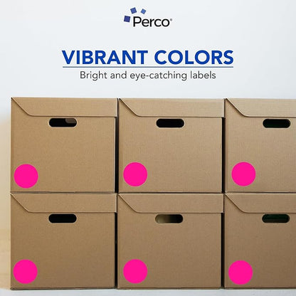 Perco Fluorescent Pink 3-Inch Round Circle Dot Sticker Labels - Multi-Roll Pack (3 Rolls, 500 Labels Each) - Permanent Adhesive, Vibrant Colors, Strong Hold - Perforated for Easy Use - Made in USA