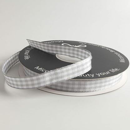 Gray Gingham Plaid Checked Ribbon 25 Yards Each Roll 100% Polyester (3/8",Gray)