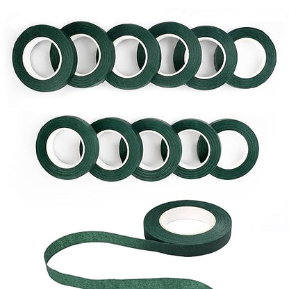DF DUALFERV 12 Rolls Dark Green Floral Tape Stem Wrap, 1/2" Wide Flower Tape for Bouquets, 30 Yards Floral Tape for Fresh Flowers for Flower Arranging, Wreath Making, Wedding Bouquets