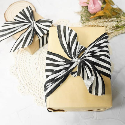 CT CRAFT LLC Striped Canvas Cotton Ribbon 6" x 10 Yards Ivory/Black Stripes for Thanksgiving Christmas Home Décor Gift Wrapping Outdoor Tree Topper Bow Wreath