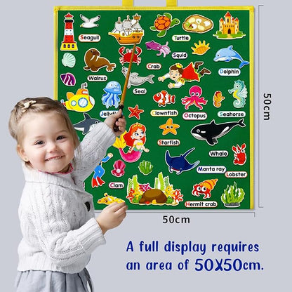 Felt Flannel Board Story Pieces for Toddlers Preschool,Kids Interactive Storytelling Teaching Play Kits for Felt Flannel Board,with Words Pieces(Marine Animals)