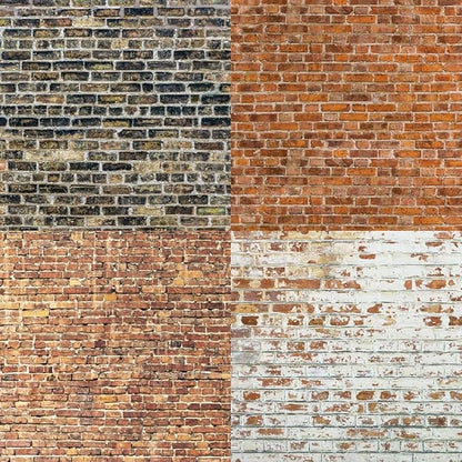 6x6 Brick Wall Texture Scrapbook Paper Pad | 24 Sheets (12 Designs) 160gsm Cardstock | Realistic Red, Whitewashed & Gray Brick Patterns for Dioramas, Dollhouses, Junk Journals & Crafts
