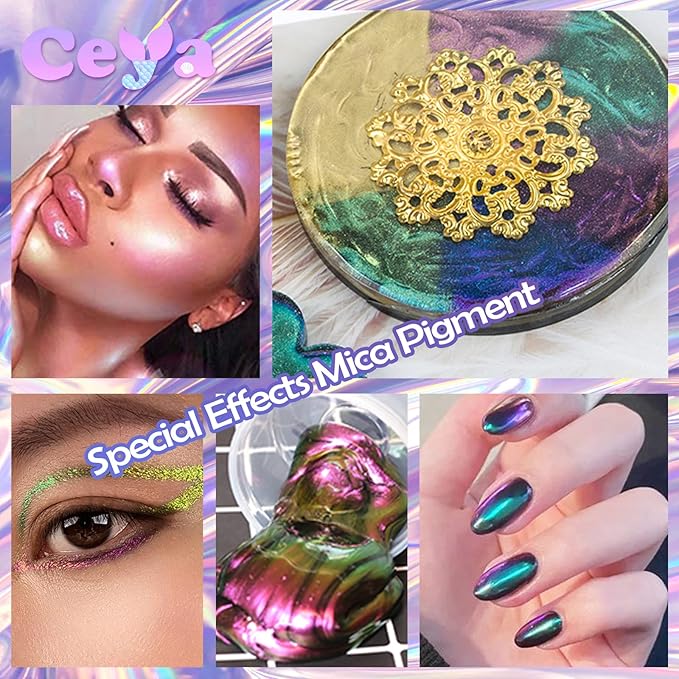 Ceya Highly Chameleon Mica Powder, 1.8oz/ 50g Jersey Devil Chrome Powder, Cosmetic Grade Pearlescent Effect Color Shift Pigment for Epoxy Resin, Makeup, Nail Polish, Soap Dye, Candle Making, Slime
