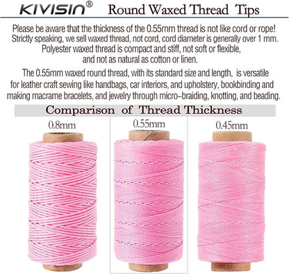 0.55mm Bonded Round Waxed Polyester Thread 76 Yards Each, 12 Rainbow Color Wax Coated String Thin Cord for Micro Macrame, Bracelets Braided, Leather Sewing, Stitching, Beading and Bookbinding