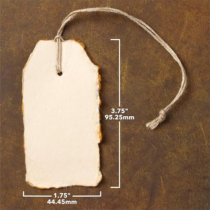 Wanderings Handmade Vintage Deckle Edge Tags with String - 3.75 x 1.75” Only - Pack of 25 - Ideal for Price or Gift Tags, Arts, Crafts, Place Cards, Name Cards - Cold Press Thick 150 GSM