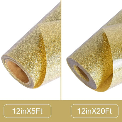 TORC Champagne Glitter HTV Heat Transfer Vinyl Roll 12 inch x 5 ft Iron on Vinyl for T Shirts Crafts
