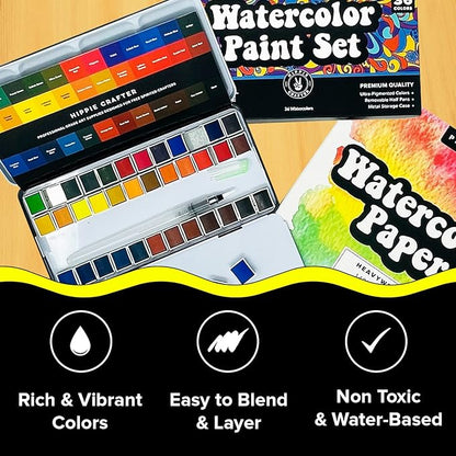 Professional Watercolor Paint Set, 36 Water Colors for Adults, Painting Kit with Palette and Brush Pen, Portable Watercolor Paints for Travel and Art Projects