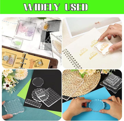Clear Acrylic Stamp Blocks, 5.12" * 6.3" Acrylic Stamping Block Tool Clear Stamp with Grid Lines for Photography Props Scrapbooking Crafts Card Making