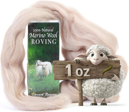 Desert Breeze Distributing 100% Natural Merino Wool Roving - Premium Combed Top Merino Roving Wool - Tapestry, Spinning, Wet Felting & Needle Felting Supplies - 21.5 Micron - 1 oz, Color Cafe Au Lait