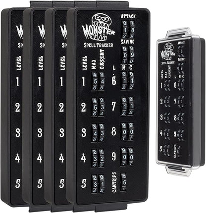Ultimate RPG Spell Tracker for DND (4 pk)- Keep Track of All Magic Stats, Levels, Modifiers Easily w Adjustable Place-Locking Dials & Protective Cover- Compatible w Dungeons Dragons 5e Tabletop Games