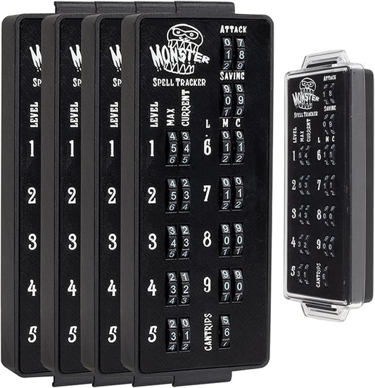 Ultimate RPG Spell Tracker for DND (4 pk)- Keep Track of All Magic Stats, Levels, Modifiers Easily w Adjustable Place-Locking Dials & Protective Cover- Compatible w Dungeons Dragons 5e Tabletop Games