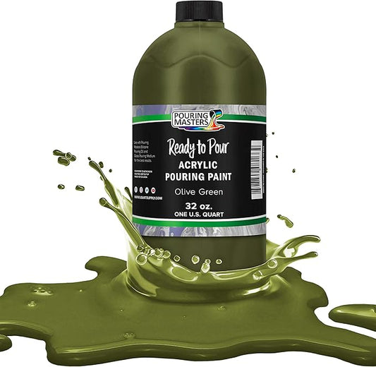 POURING MASTERS Olive Green Acrylic Ready to Pour Pouring Paint - Premium 32-Ounce Pre-Mixed Water-Based - for Canvas, Wood, Paper, Crafts, Tile, Rocks and More
