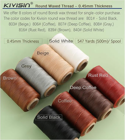 Thin Wax Polyester Thread, 0.45mm, 547 Yards, 3 Ply Round Waxed Cord Strings for Sewing, Beading, Binding, Micro Braiding, Fine Leather Craft and Micro Macrame Jewelry - Black