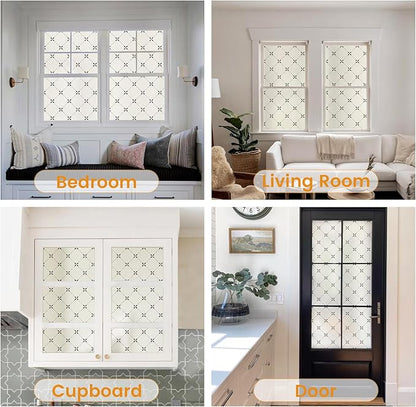 DKTIE Geometric Art Stained Glass Window Film Bathroom Window Privacy Film Frosted Glass Static Clings Non Adhesive with Installation Tools, Modern Home Improvement Style (S119, 17.7'' x 78.7'')