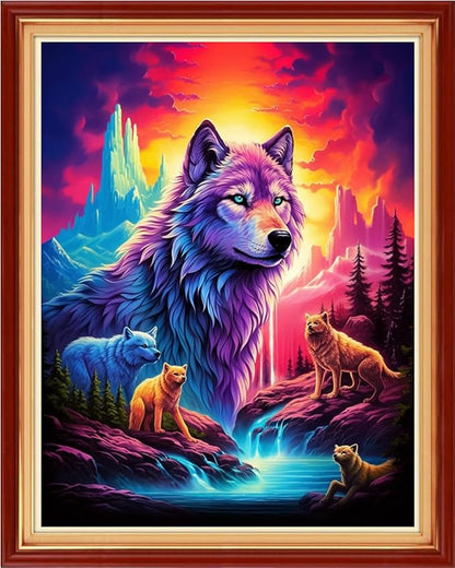 Magxvouy Cross Stitch Kits Stamped Full Range of Embroidery Kits,Cross Stitch Patterns Needlework Kits for Beginners 11CT Printed Kits&Wolf King 16x20 inch