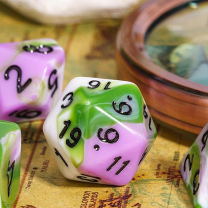 7-Die DND Dice Set Polyhedral Dice Set with a Leather Dice Bag, D&D Dice Set for Dungeons and Dragons, RPG Table Games (Tricolor GPW)