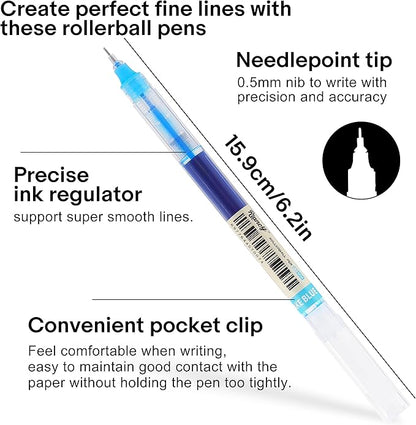 RIANCY Liquid Ink Rollerball Gel Pens, 0.5mm Extra Fine Point Tip, 24ct Assorted Colors, Smooth Writing No Smear No Bleed, Vibrant for Journaling, Drawing, Sketching, School Notes & Art Supplies