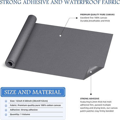 KING MOUNTAIN Canvas Iron on Patch,12"×60",Waterproof 100% Cotton Fabric Repair Patch,Used for Various Sofa,Tent,Clothes,Seats,Suitcases (Gray,Waterproof)
