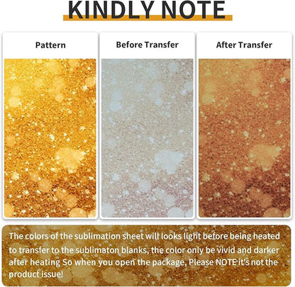 Gold Glitter Sublimation Transfer Sheets for Heat Press Machine,Orange Transfer Sheets for Sublimation Blanks Mug Tumbler T-Shirt Tote Bag,8 Sheets 12x12inch