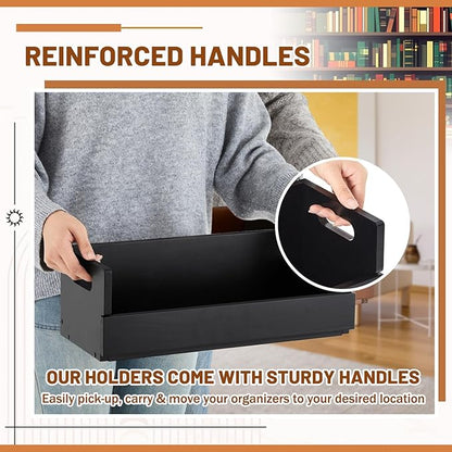 4 Set Wooden CD Storage Box Holder Shelf Cassette Tape Display Racks with Carrying Handles, Organizer Shelf for Movie Cases, DVDs, Each Set Can Store up to 36 Pcs CDs (Black)