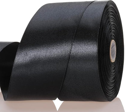 2 Inch Black Solid Satin Ribbon, 50 Yards Craft Fabric Ribbon for Gift Wrapping Floral Bouquets Wedding Party Decoration