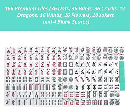 American Mahjong Game Set, 166 Light Green Tiles, 4 All-in-One Color Rack/Pushers, Complete Mahjong Tile Set, Light Green Carrying Bag
