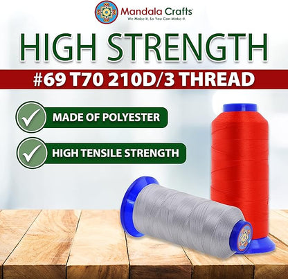 Mandala Crafts Black Heavy Duty Thread -1500 Yds Tex 70 Thread for Sewing Drapery Jeans Leather Hair - Bonded Polyester Thread Outdoor Marine Upholstery Threads