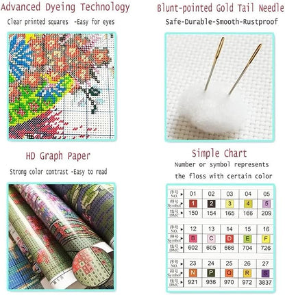 DMCVIVR Stamped Cross Stitch Kits for Adults Beginners Embroidery Kits 11CT Needlepoint Kits Cross Stitch Patterns Embroidery Patterns&Spreading its Wings Flying Eagles 16x20 inch