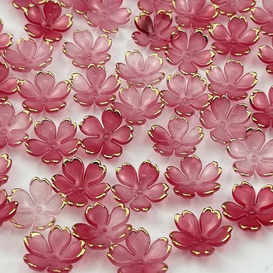 100pcs Acrylic Flower Beads, 19mm Cherry Blossom Plastic Gradient Flower Spacer Beads for DIY Crafts Bracelet Necklace Earrings Jewelry Making(Red)