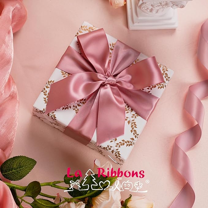 LaRibbons 1 1/2 Inch 50 Yard Double Faced Satin Ribbon,Dust Pink Satin Craft Fabric Ribbon for Gift Wrapping Floral Bouquets Wedding Party Decoration