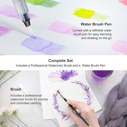 KALOUR Watercolor Pencils with Brush, 36 Colors, Blendable Wet or Dry, Ideal for Coloring Books and Art